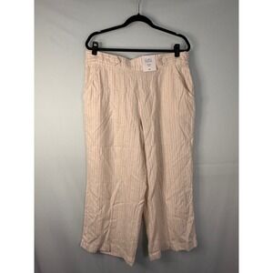 Croft & Barrow Striped Linen Blend Wide Leg Crop Pants Womens Large Pink Tan NEW